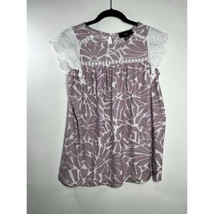 Rain Womens Sleeveless Blouse Size M‎ Mauve And White Eyelet Flutter Boho